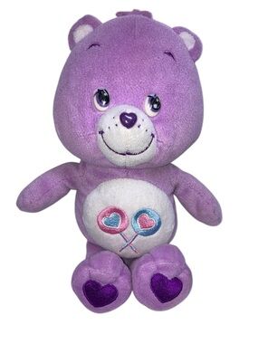VTG 2002 Care Bears Share Bear TCFC 10" Stuffed Plush Lollipop Hearts Purple